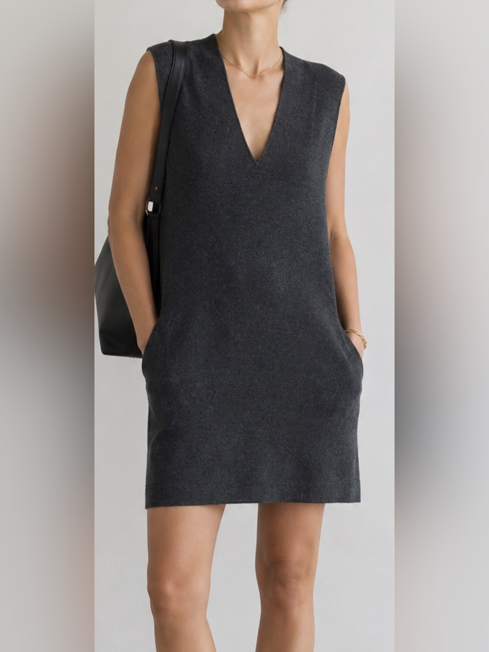 COS Charcoal Gray Wool Blend Sleeveless Tunic Sweater Dress Size S